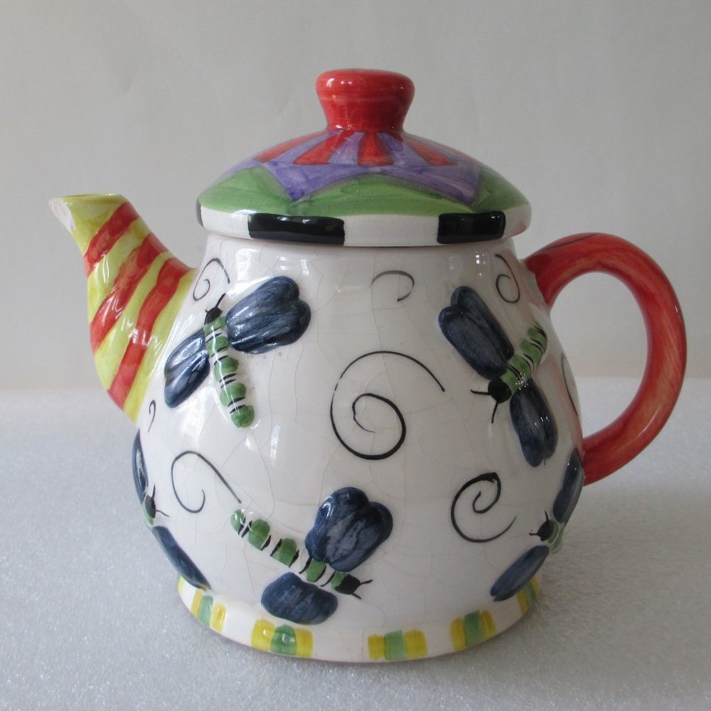 VINTAGE DRAGONFLY CERAMIC TEAPOT - Picture 4 of 14